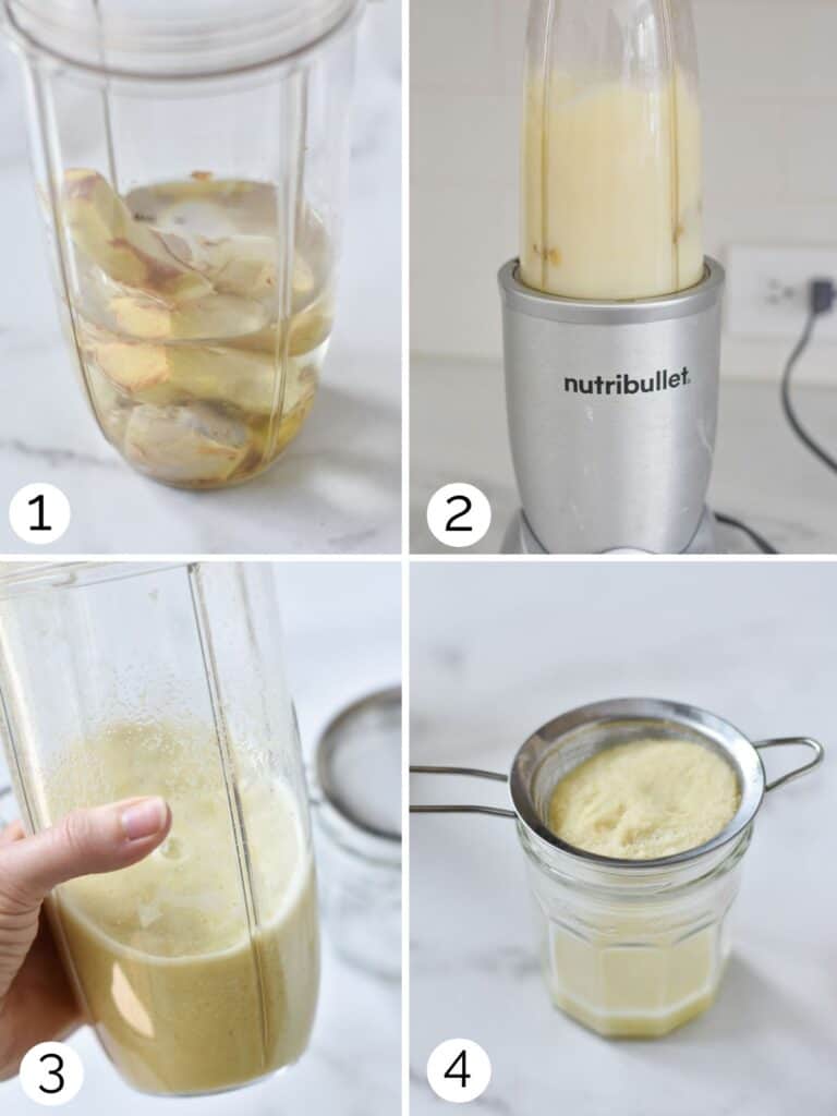 The process of making ginger juice in a blender.