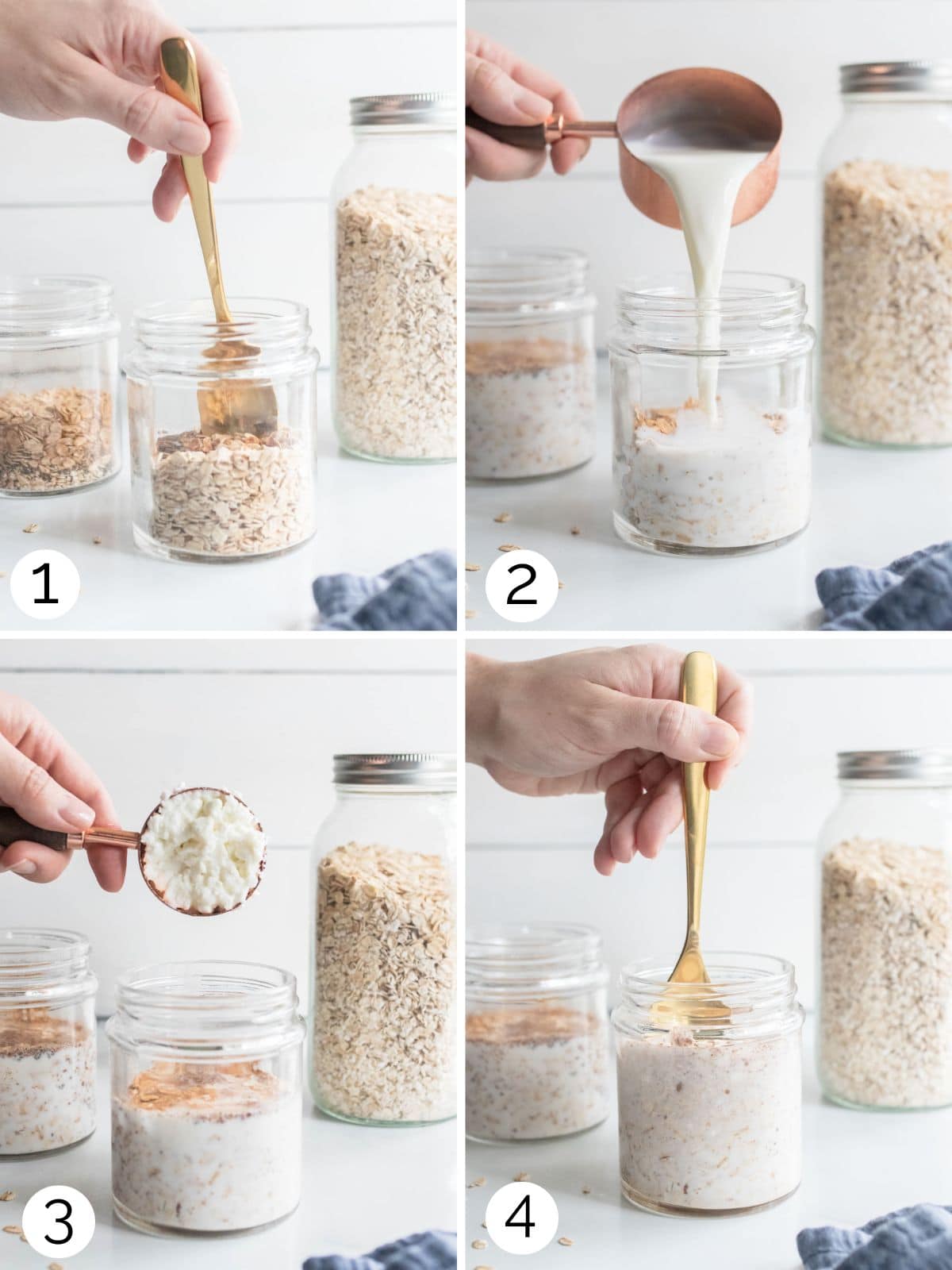 Process shots of making overnight oats with cinnamon.