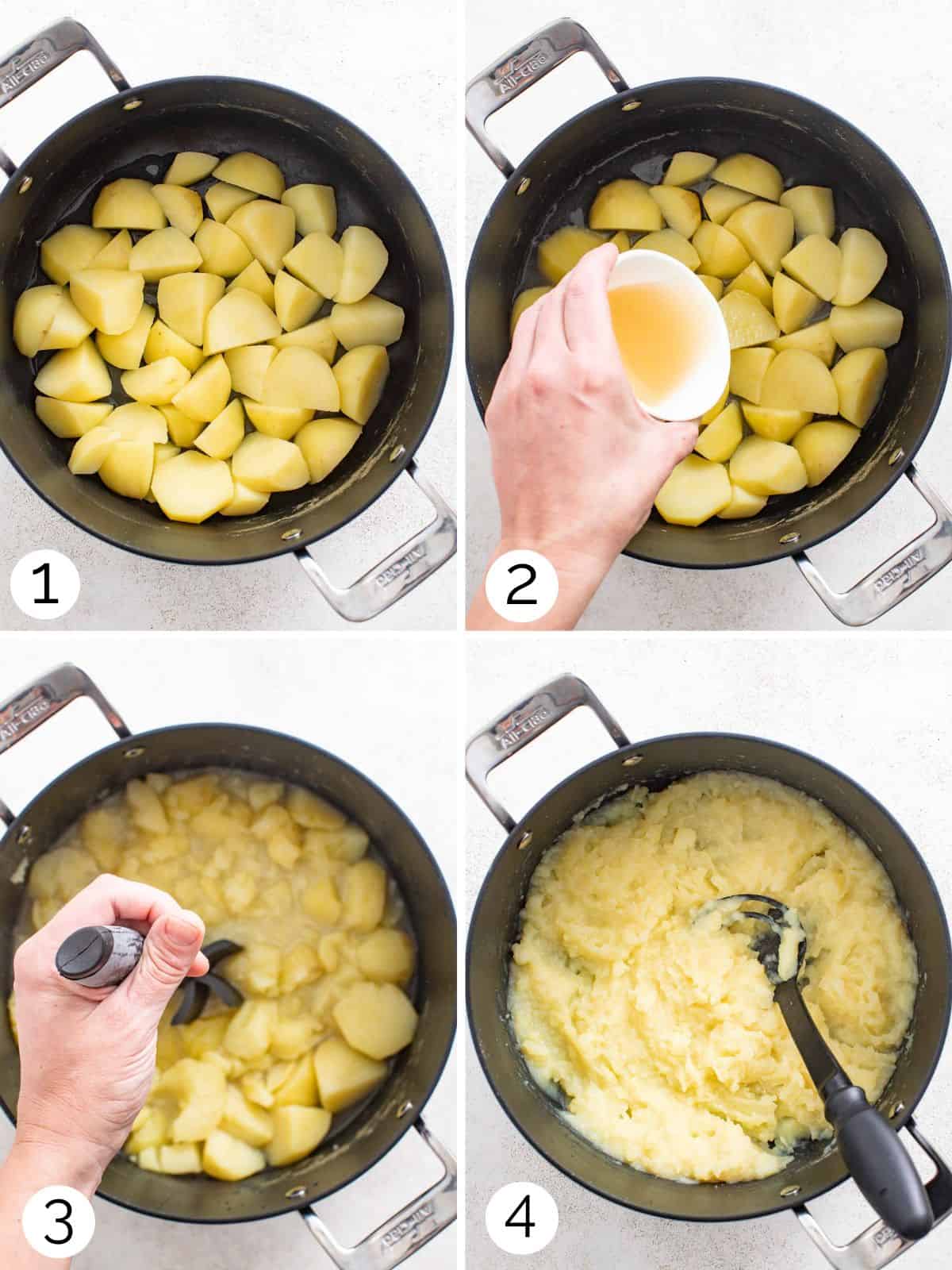 Process photos of boiling potatoes.