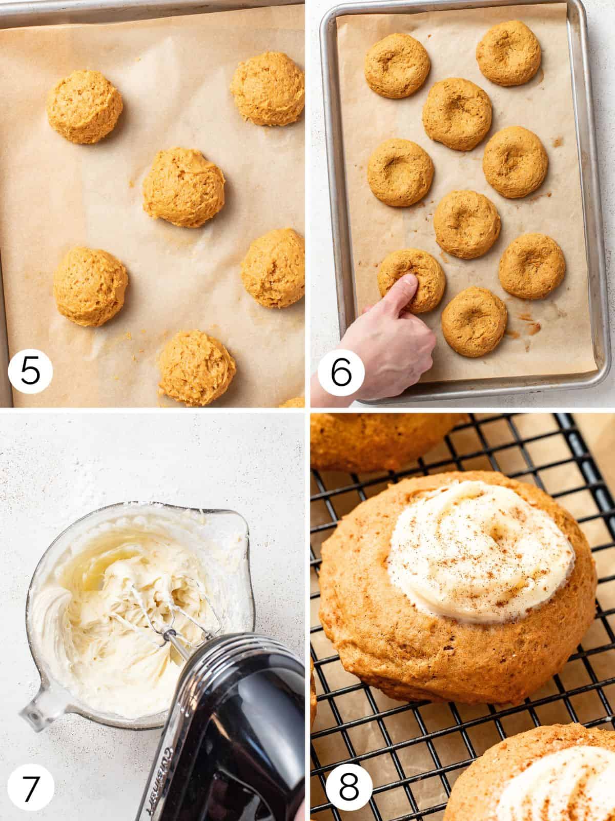 Process for making the thumbprint cookies and cream cheese frosting.