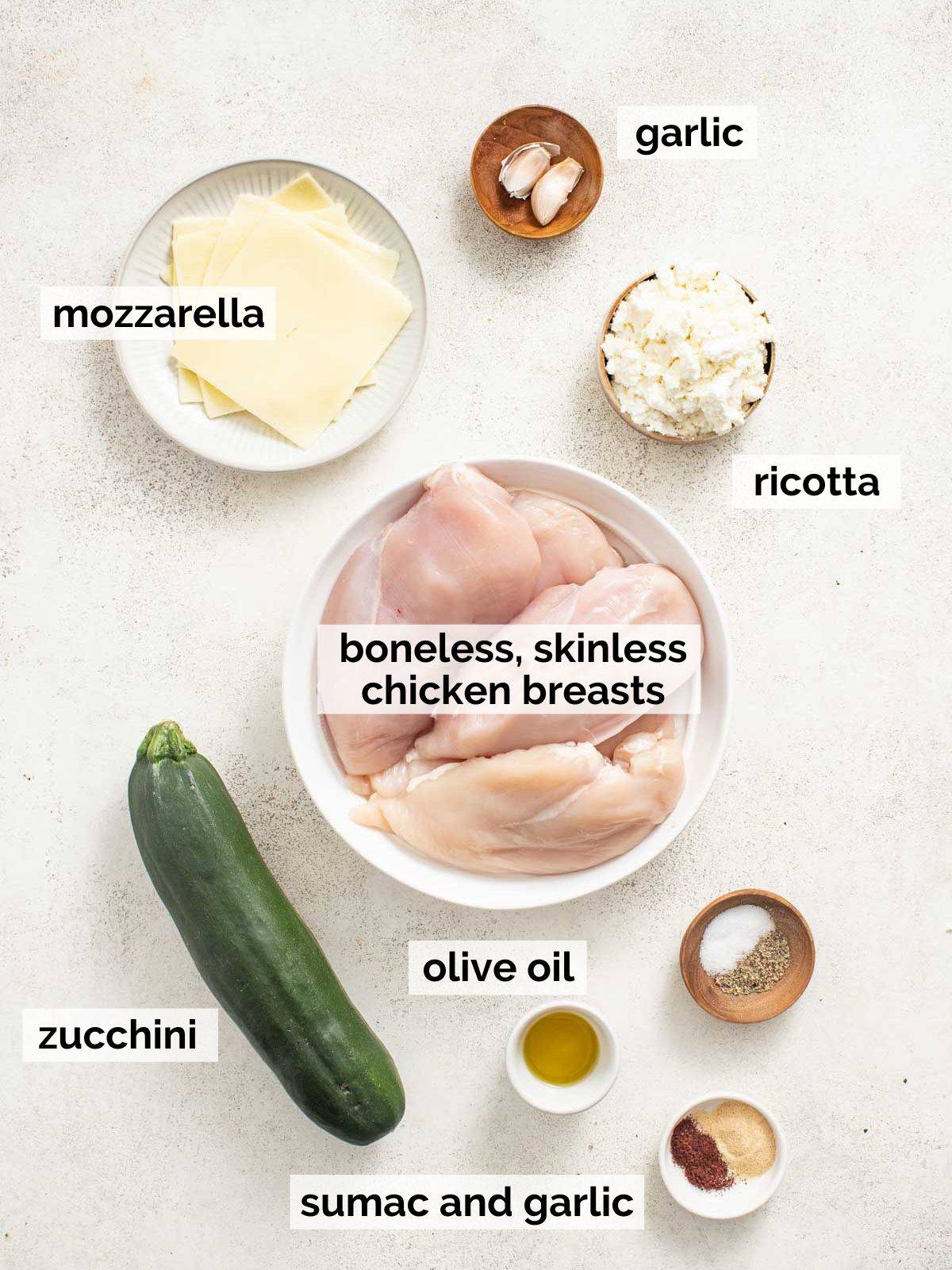 Ingredients for ricotta stuffed chicken.