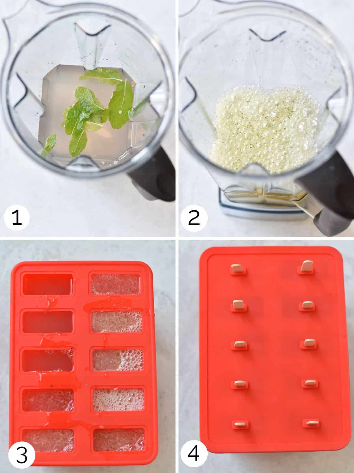 Blending an electrolyte mixture and pouring into a popsicle mold.