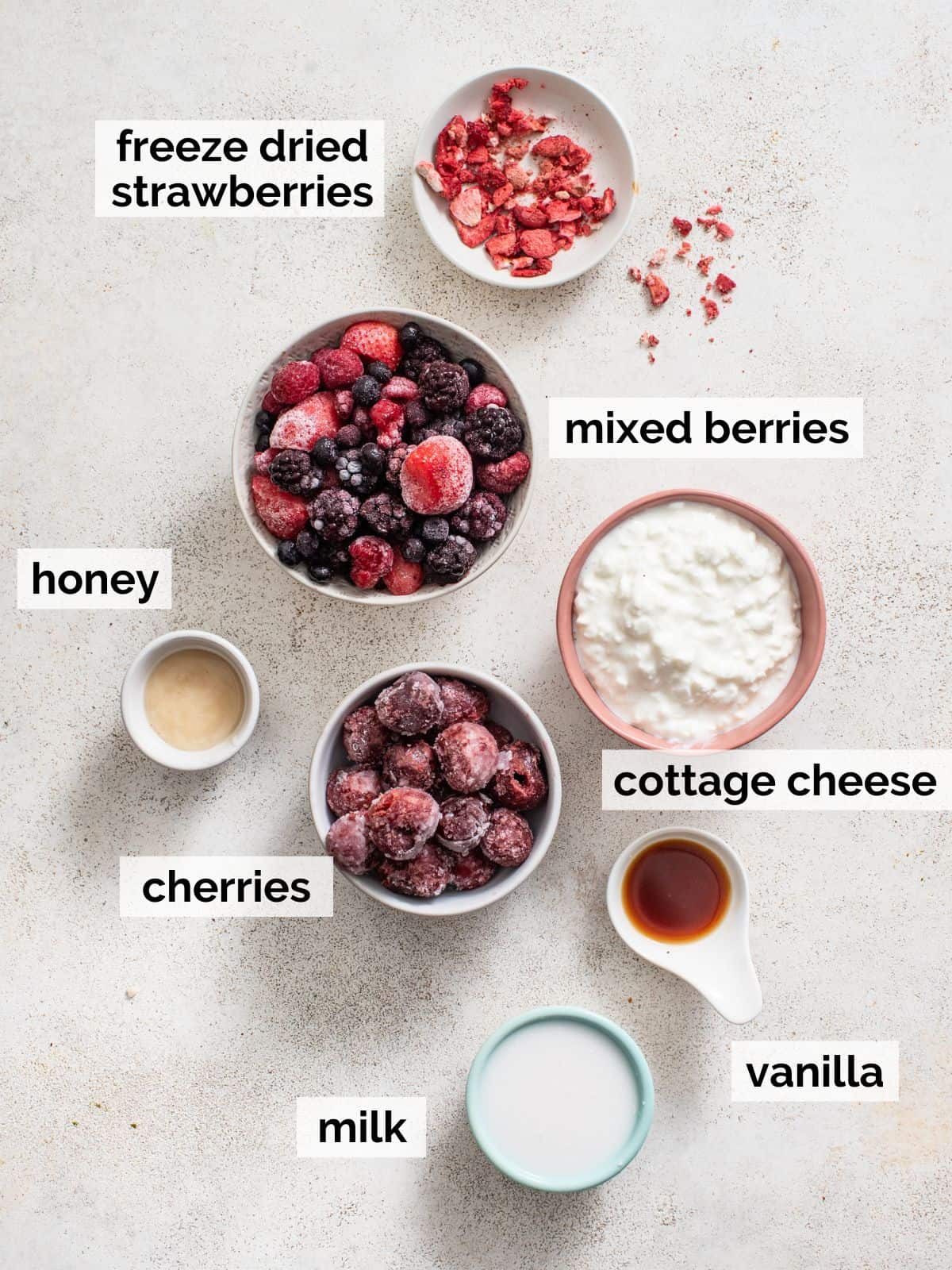 Ingredients for berry protein popsicles.