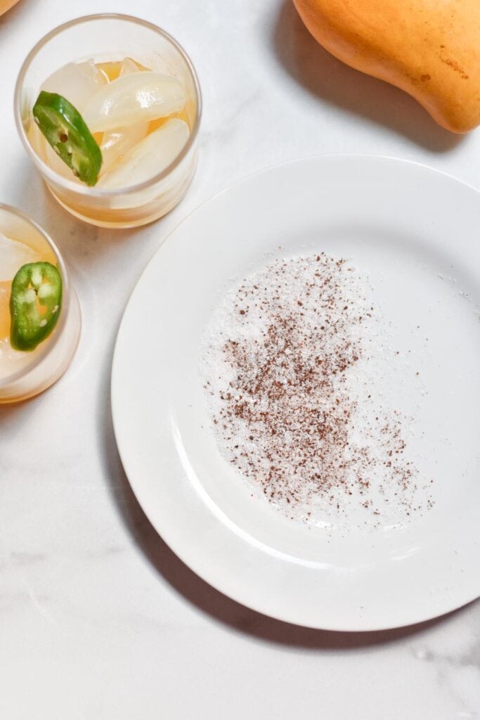 Mixed salt for the rim of a glass on a table.