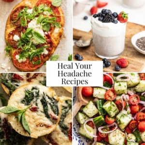A collage featuring recipes that fit heal your headache migraine diet.