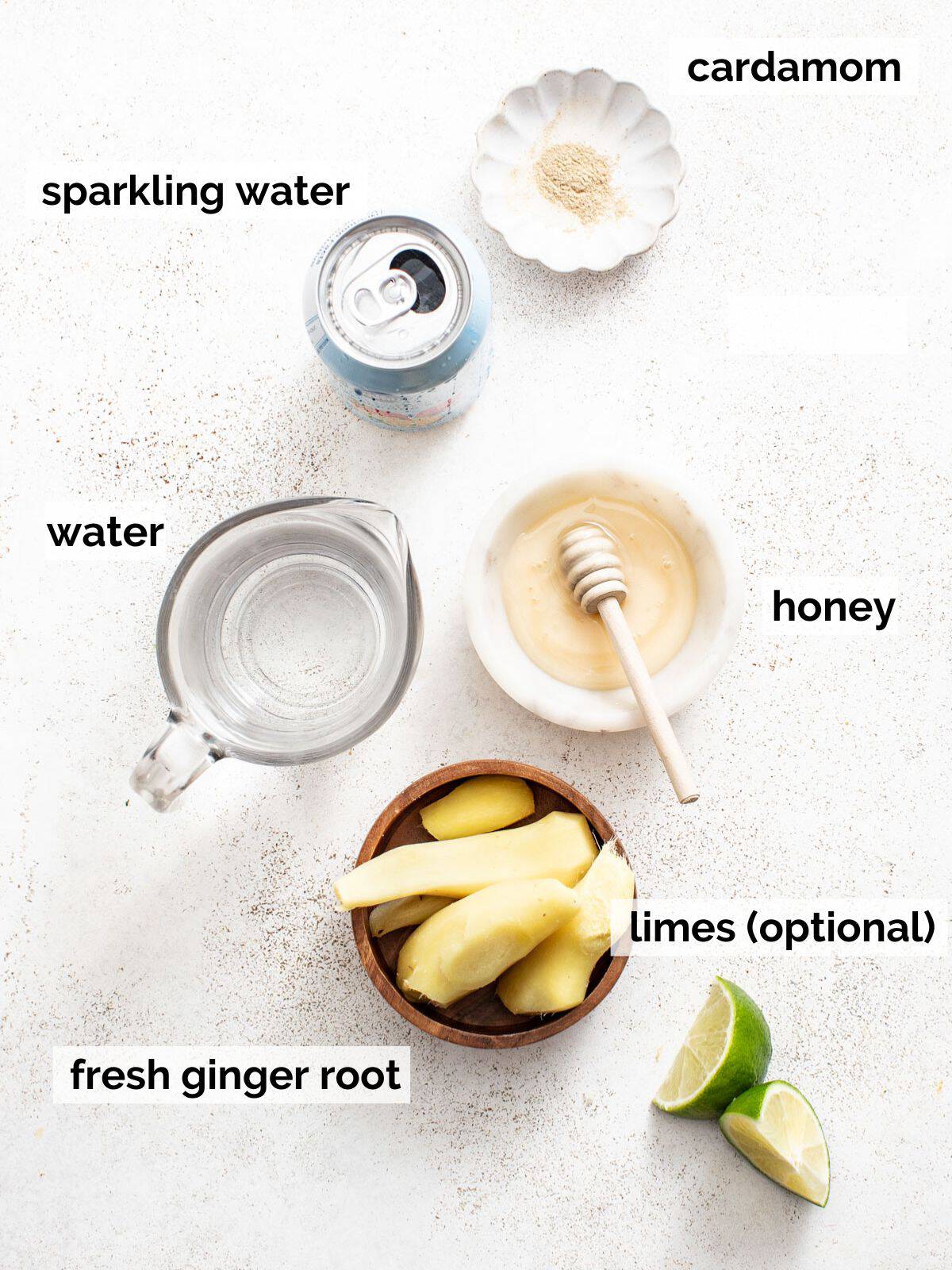 Ingredients for homemade ginger ale.