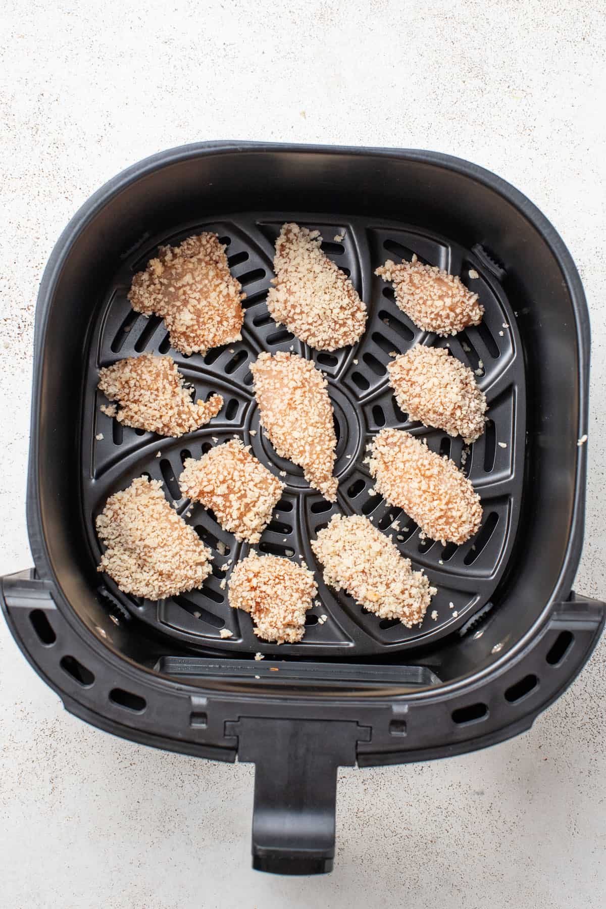 Chicken nuggets before cooking in the air fryer.