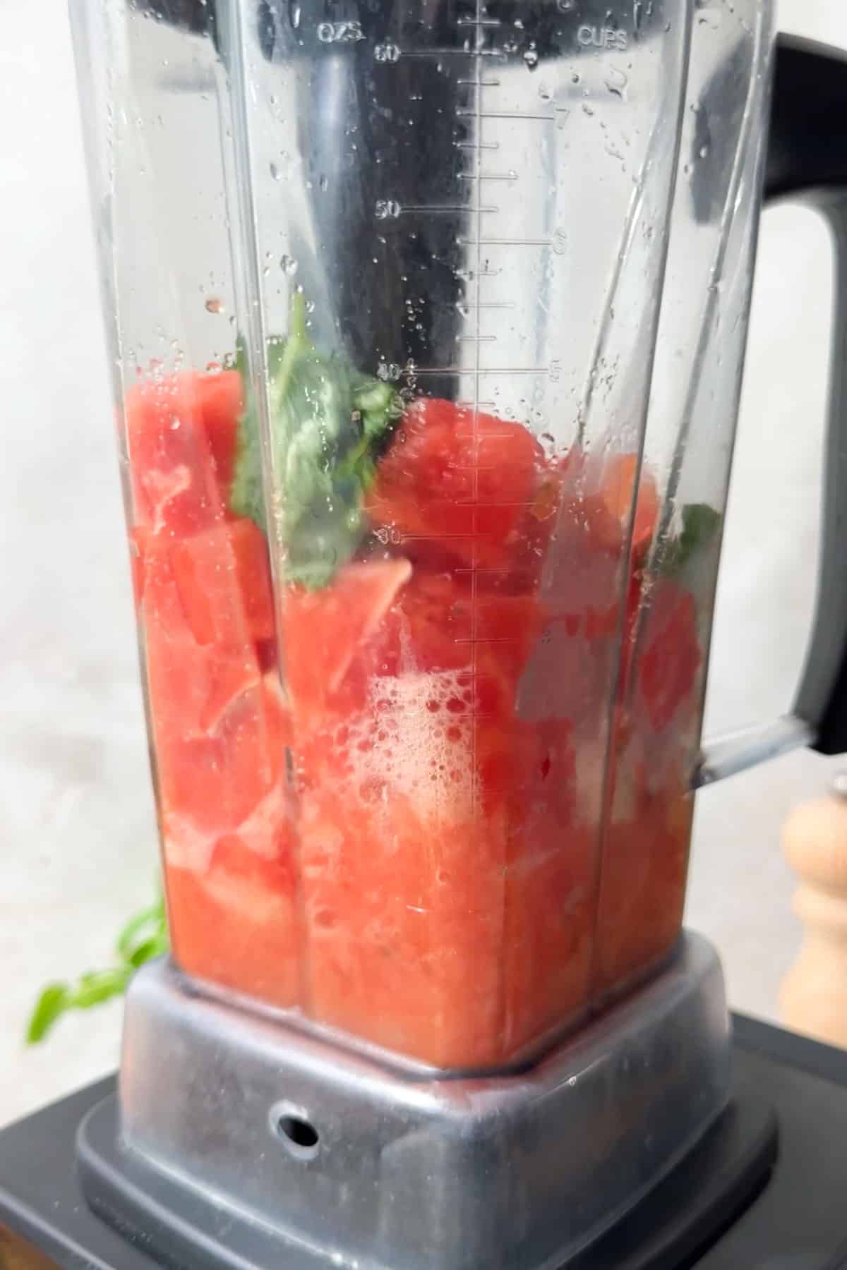 Blending watermelon and mint in a blender till smooth.