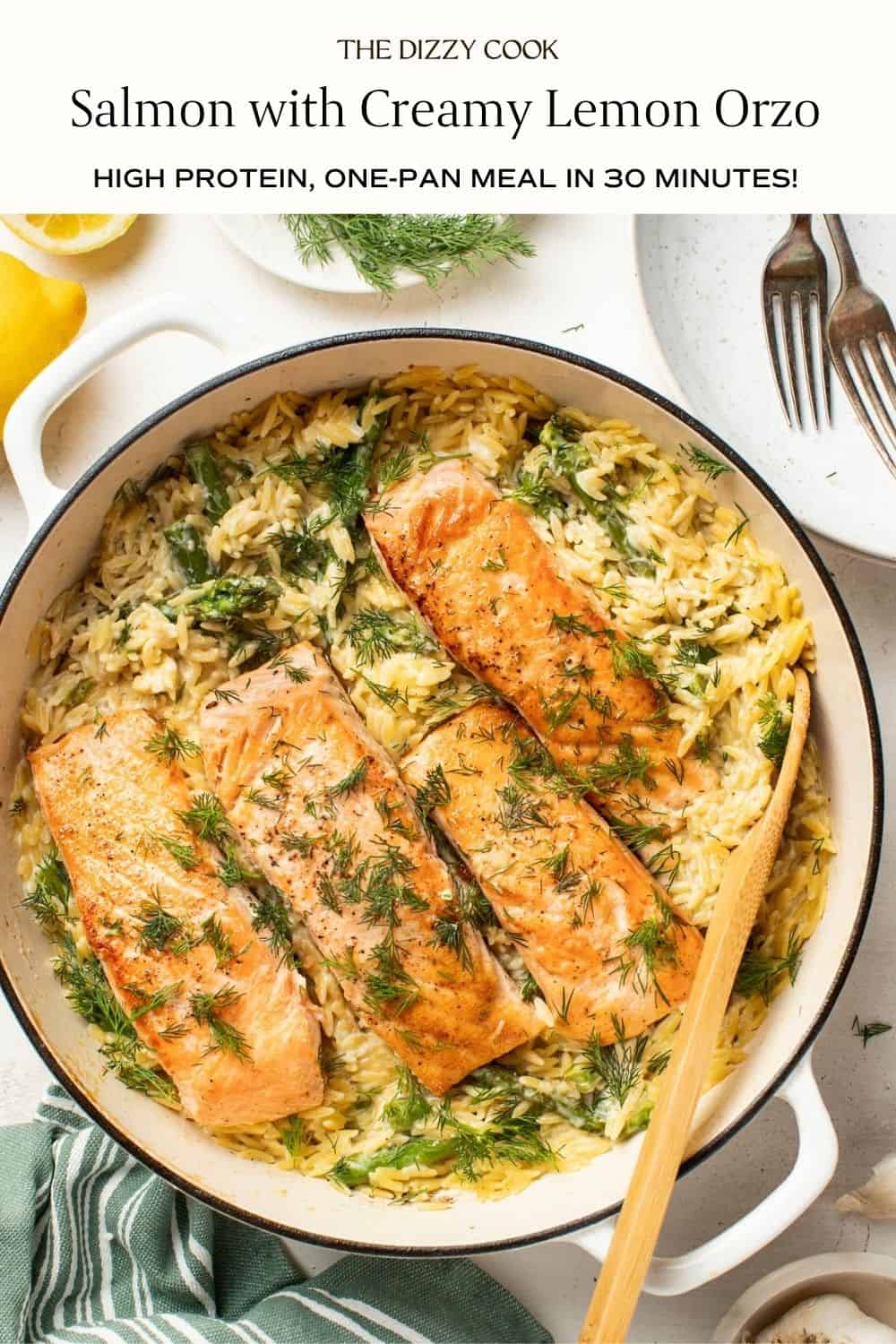 Salmon with creamy lemon orzo.