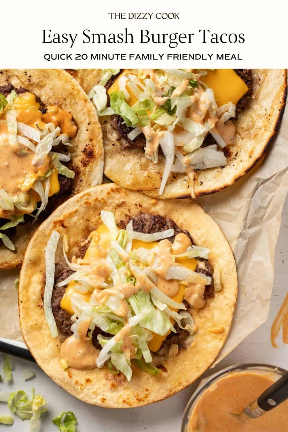 Smash burger tacos with big mac sauce on a tray.