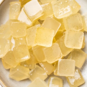 Ginger gummies stacked on top of each other.